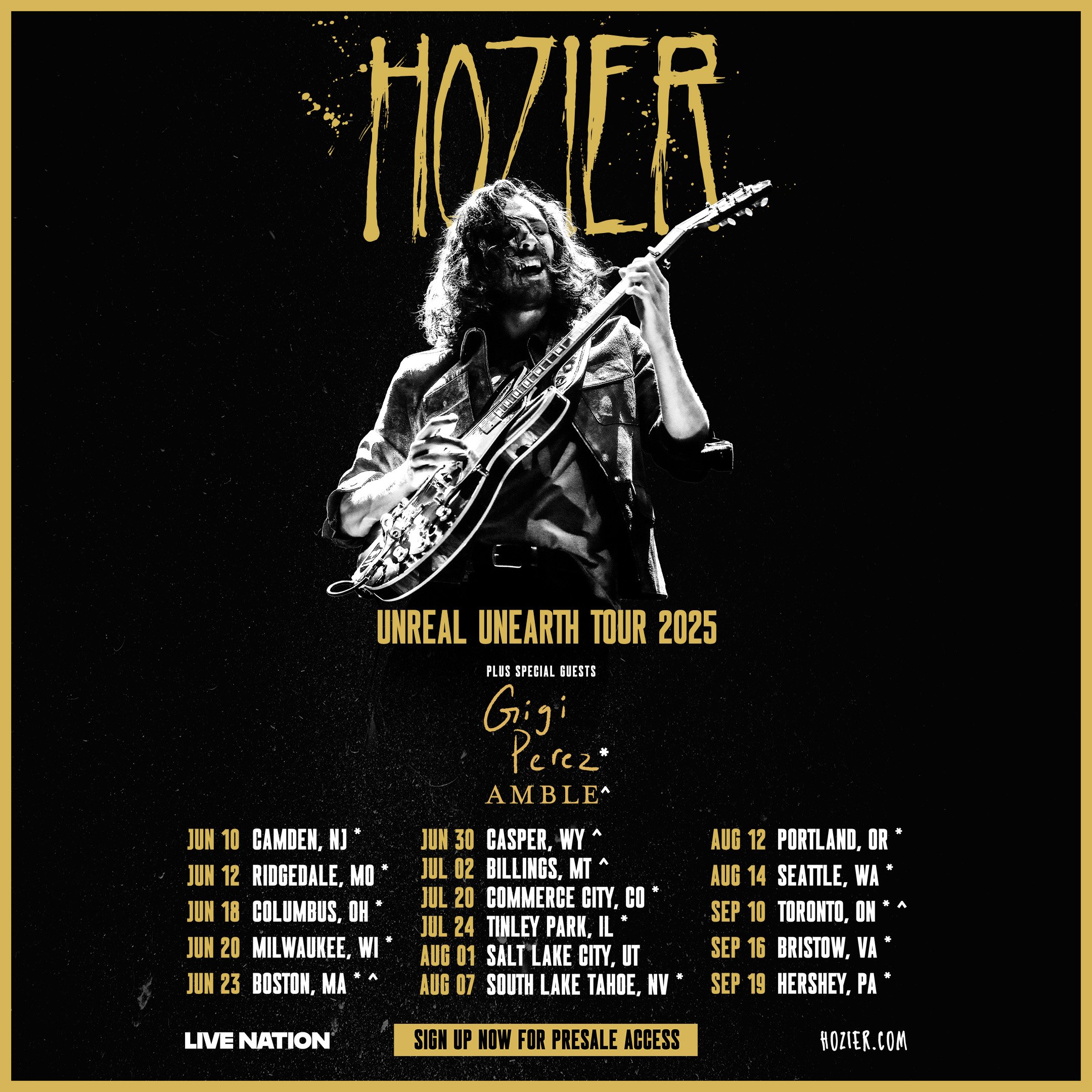 Hozier Unreal Unearth Tour Poster 2025